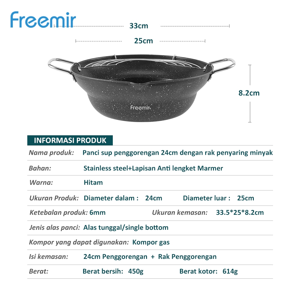 [LIVE SPECIAL] NEW LAUNCH FREE SPATULA+BONUS PIRING DISPOSABLE 20PCS freemir Deep Fryer Pot 25 cm Wajan Penggorengan Multifungsi Untuk Menggoreng/Merebus Perlengkapan Dapur Berkualitas