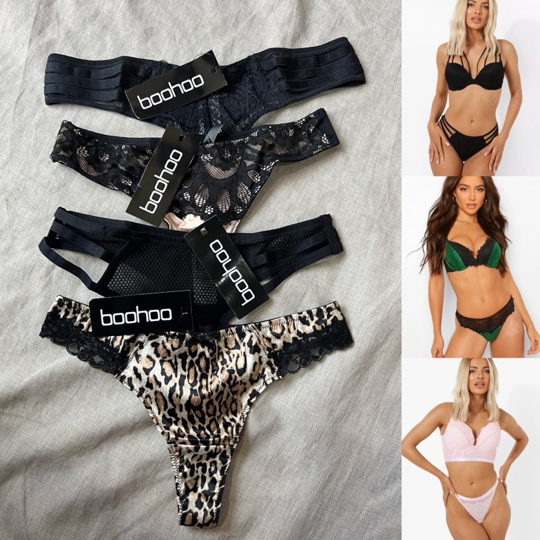 33 SALE THONG BOOHOO Satin Lace Trim Sexy G String Strappy See Through XS S M L XL XXL 2XL 3XL Baju 