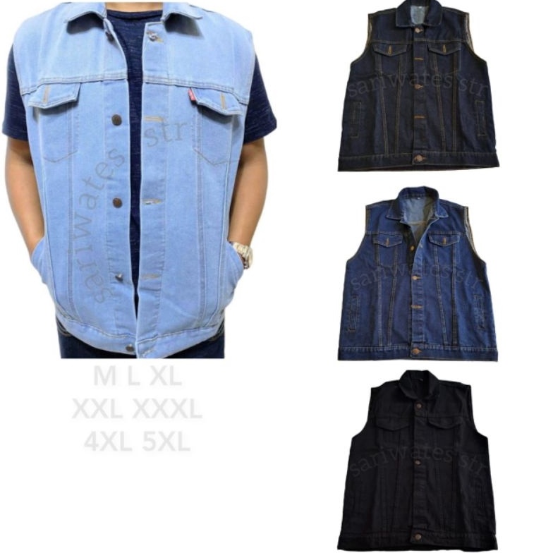 55 Product HOT Rompi Jeans Jumbo Denim Big Size XXL XXXL Vest Jins Polos Pria Wanita Unisex Ukuran B