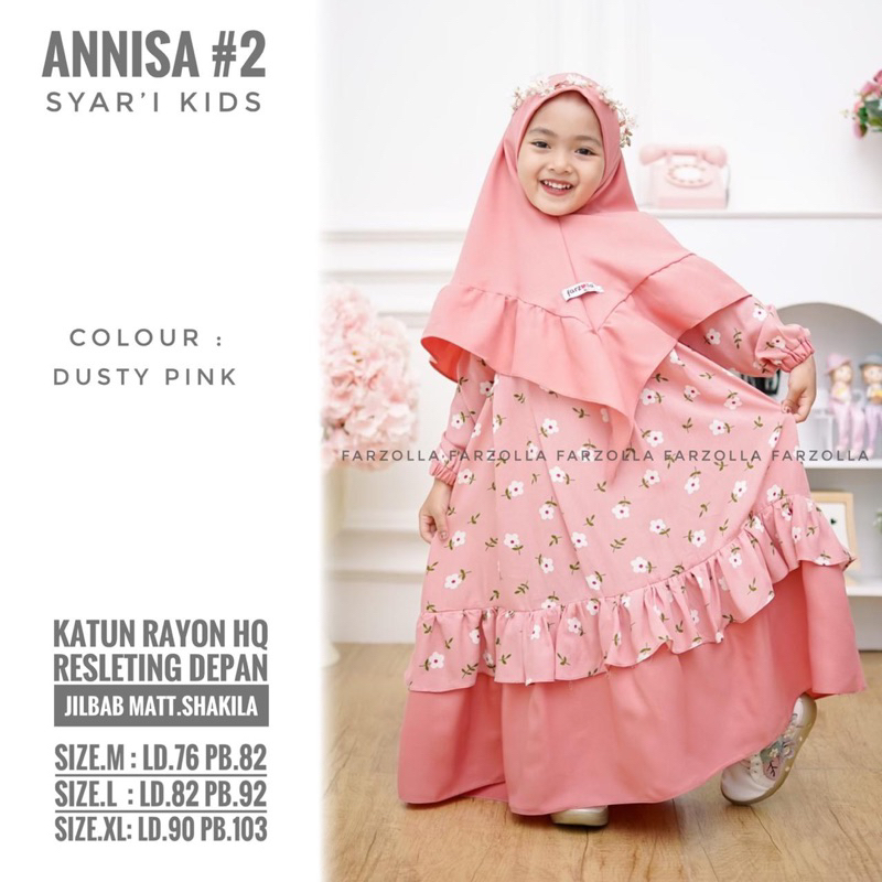 ANNISA #2 Set Syar’i Kids Rayon Plus Hijab Original By Farzolla