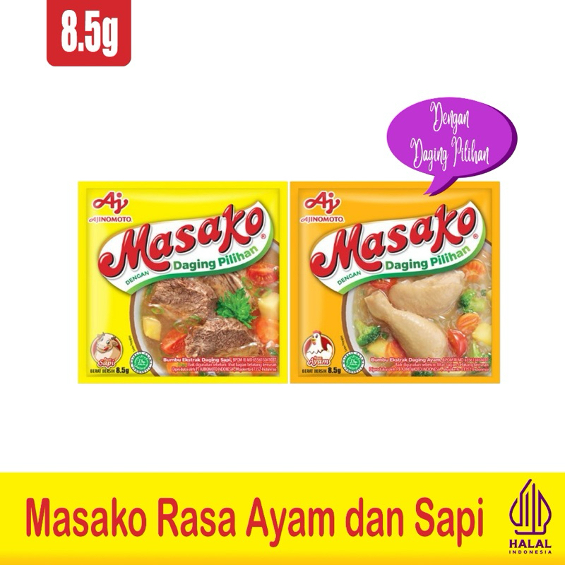 

Masako Bumbu Kaldu Ayam/Sapi 8.5 gram x 12 pcs (1 renceng)