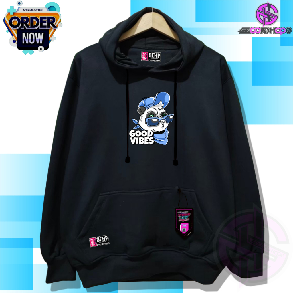 Hoodie Pria Distro Panda Warna HItam Keren Sweater Warna Mint Gambar Kekinian Jaket Cowok Cewek Aest
