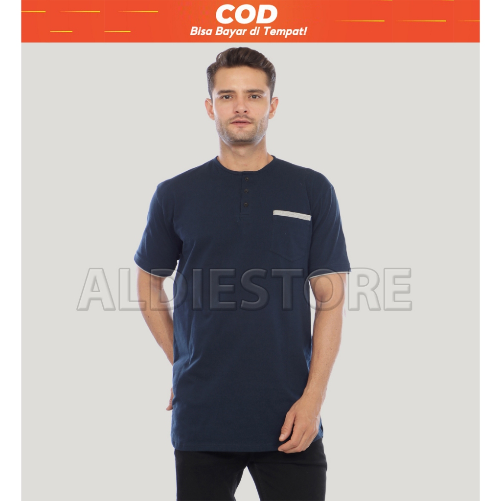 Baju Koko Kaos Pria Lengan Pendek Ahsan Biru Navy Polos Kemko Katun Terbaru
