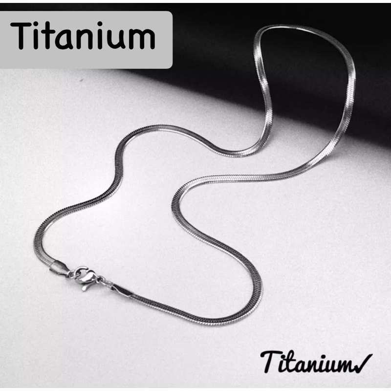 Ganery Kalung Titanium Pria Wanita Anti Karat Selamanya Silver/Gold Pipih 45/50/60Cm