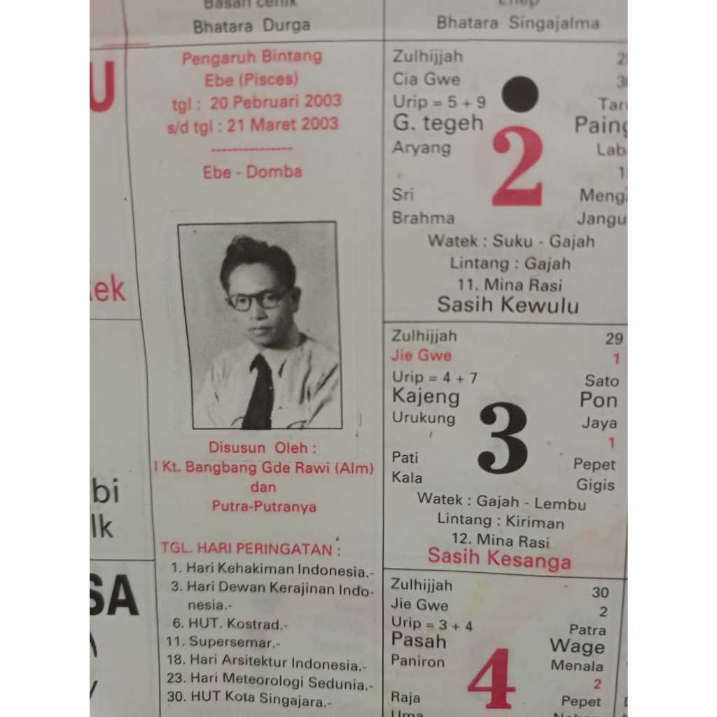 

Kalender tahun 2003 koleksi jadul tanggalan bali