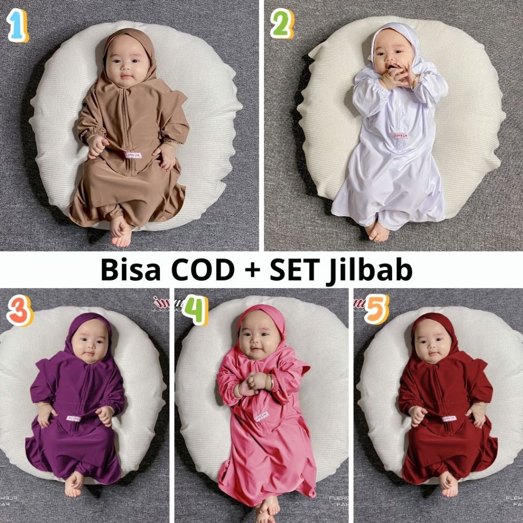 Gamis Bayi Newborn polos syar'i set jilbab Gamis Muslim set jilbab usia newborn sampai 11 tahun terlaris Yummi series original zalira kids