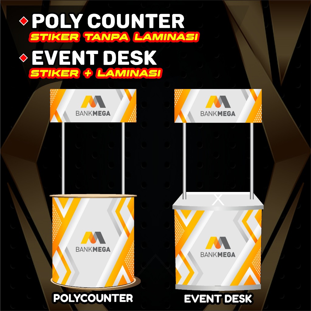 EVENT DESK BANK MEGA / MEJA PROMOSI POLYCOUNTER OVAL LARGE MOTIF BANK MEGA / MEJA PAMERAN MOTIF BANK