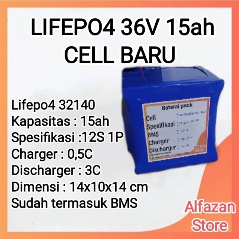 baterai lifepo4 36v 15ah Cell baru