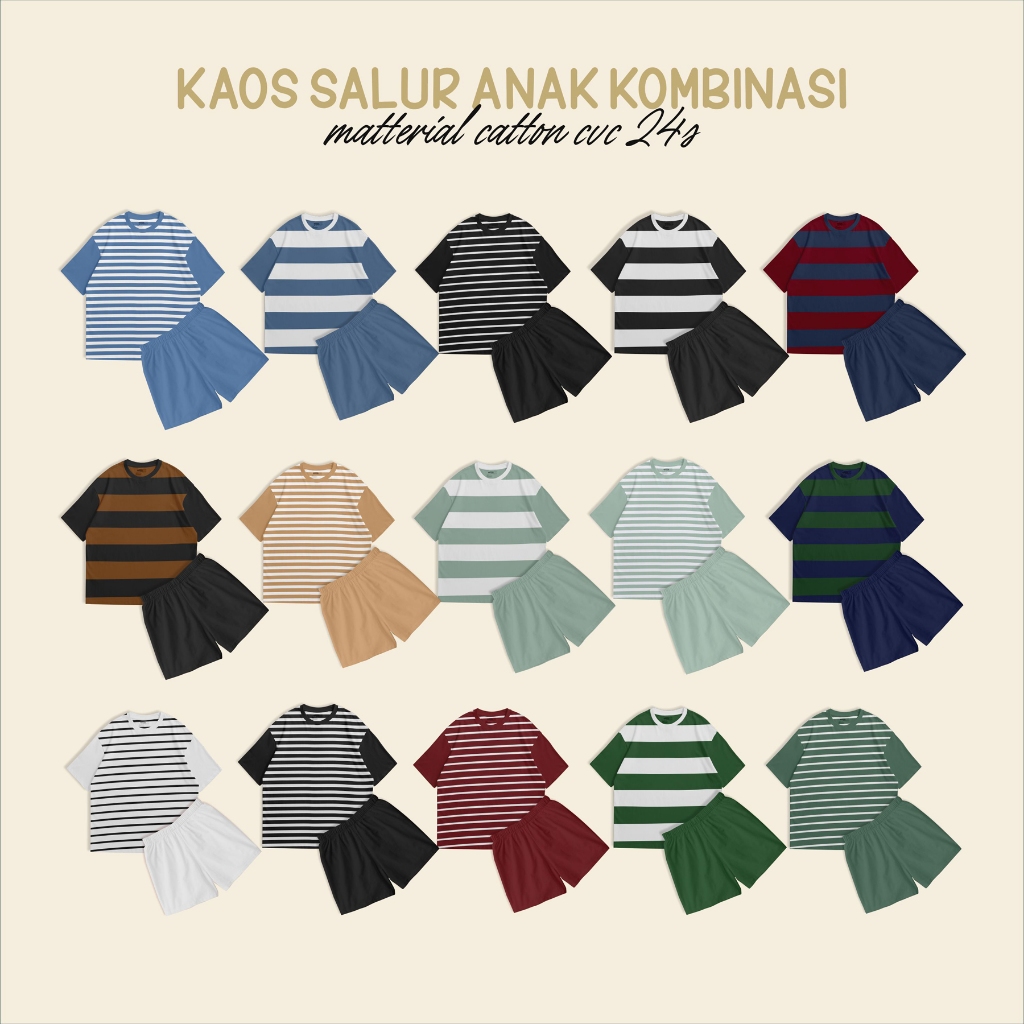 	 Setelan Anak Stripe Usia 1-10 tahun Untuk Laki-laki dan Perempuan motif Garis Salur Belang Thanks Mother	