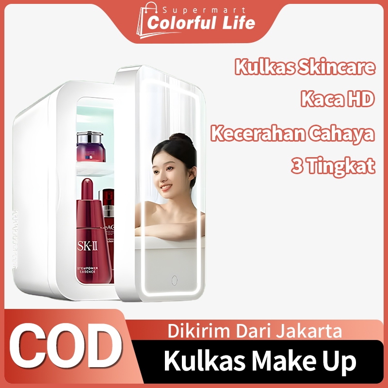Kulkas Skincare 8L Kulkas Mini Cermin LED / Kulkas Mini Skinecare Cermin Portabel/ Kulkas Mobil Mini