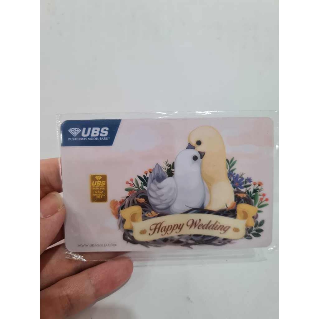 UBS 0.5 GRAM HAPPY WEDDING BURUNG CINTA LOVE BIRDS LM LOGAM MULIA 24K 999.9% CERTIFICATE SERTIFIKAT