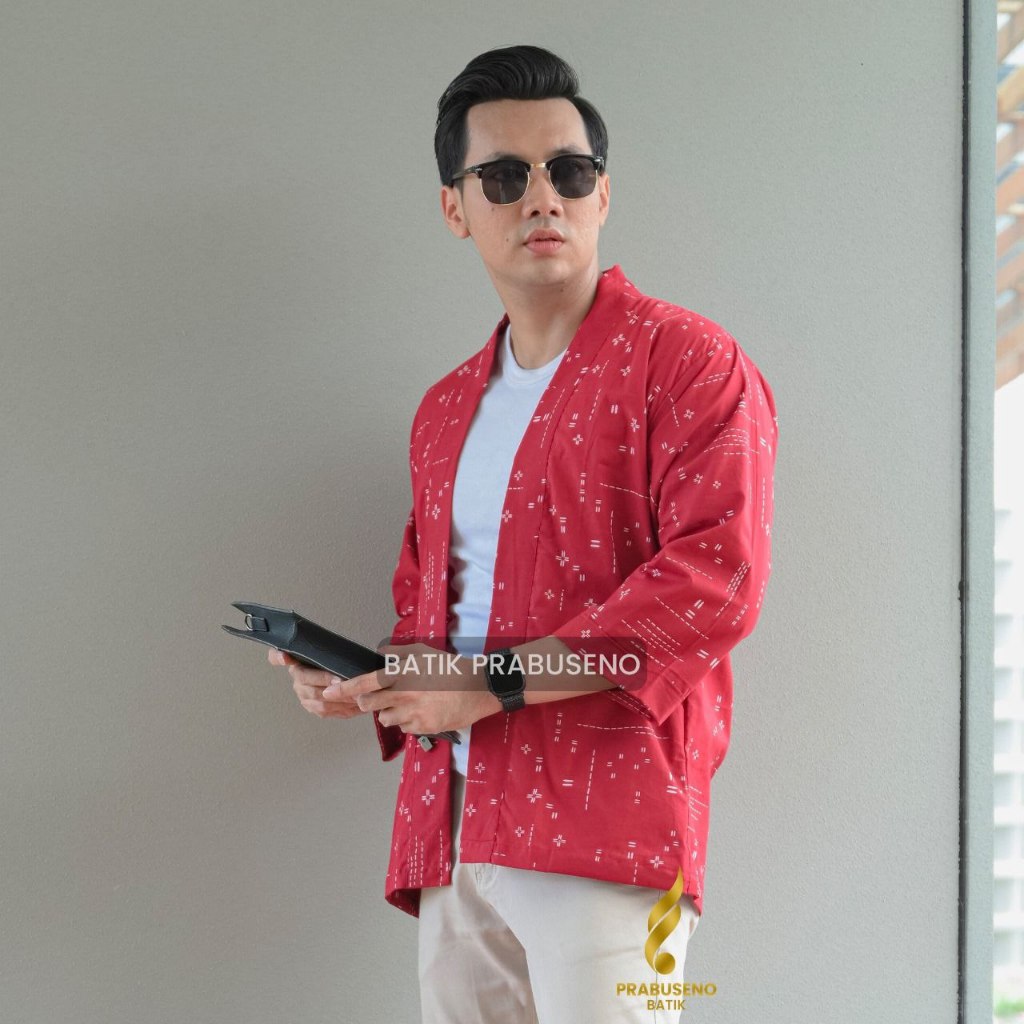 Batik Prabuseno Outer Rayan Merah Batik Katun Pria Wanita Unisex