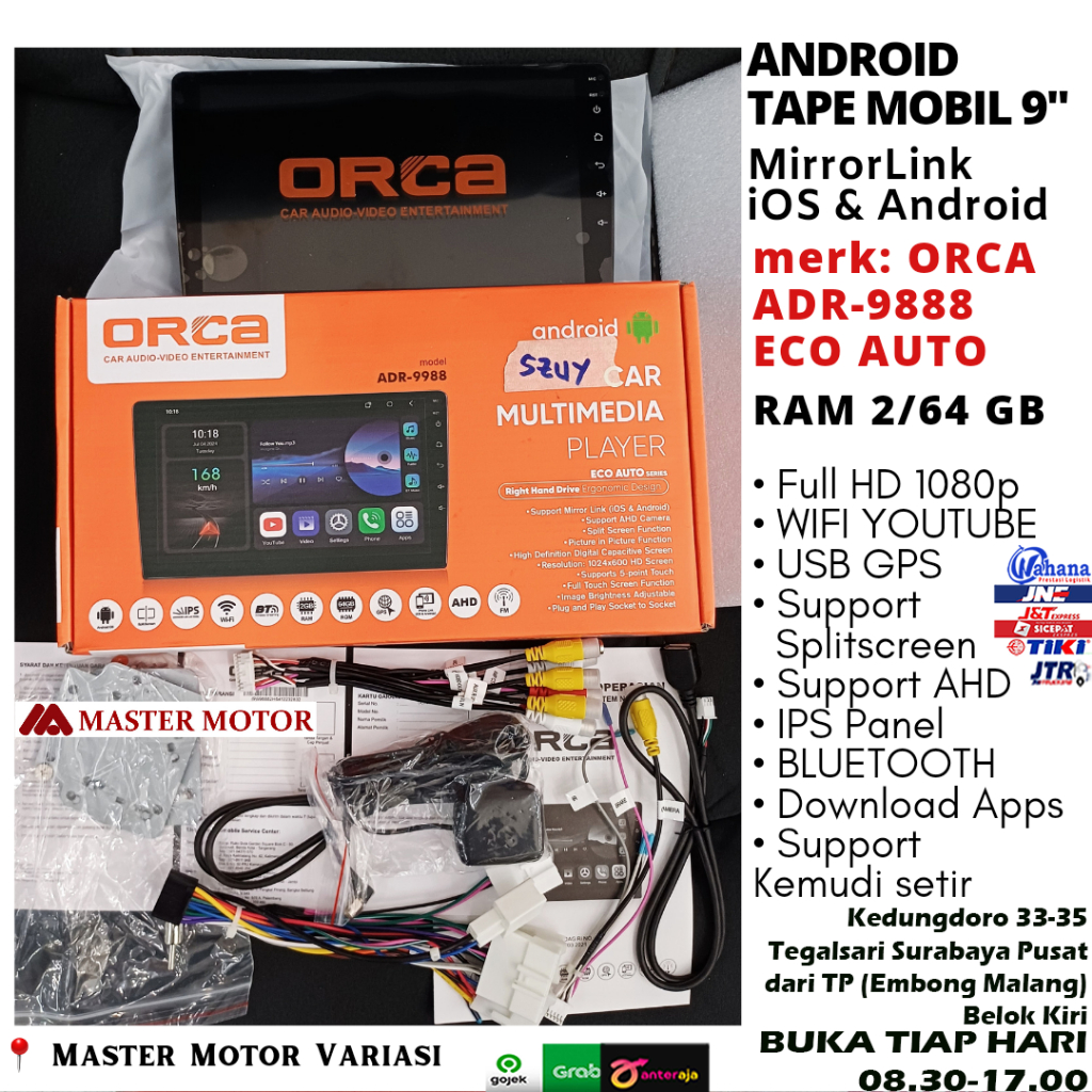 Head unit Android Orca Eco Auto 9 inch RAM 2/64 GB universal headunit tape mobil