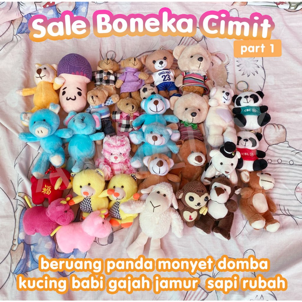 Boneka Kecil Binatang Jamur Beruang Panda Monyet Domba Kucing Babi Gajah Sapi Rubah Tedy Bear Coklat