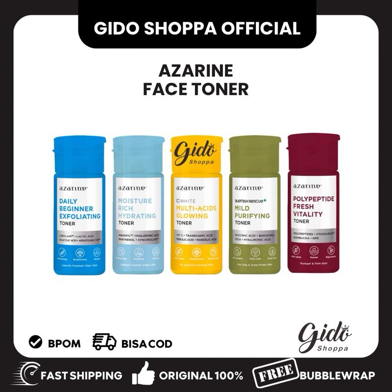 [BPOM] AZARINE TONER ALL SERIES MULTI ACID GLOWING - POLIPEPTIDE MILD PURIFYING - MOISTURE RICH HYDR