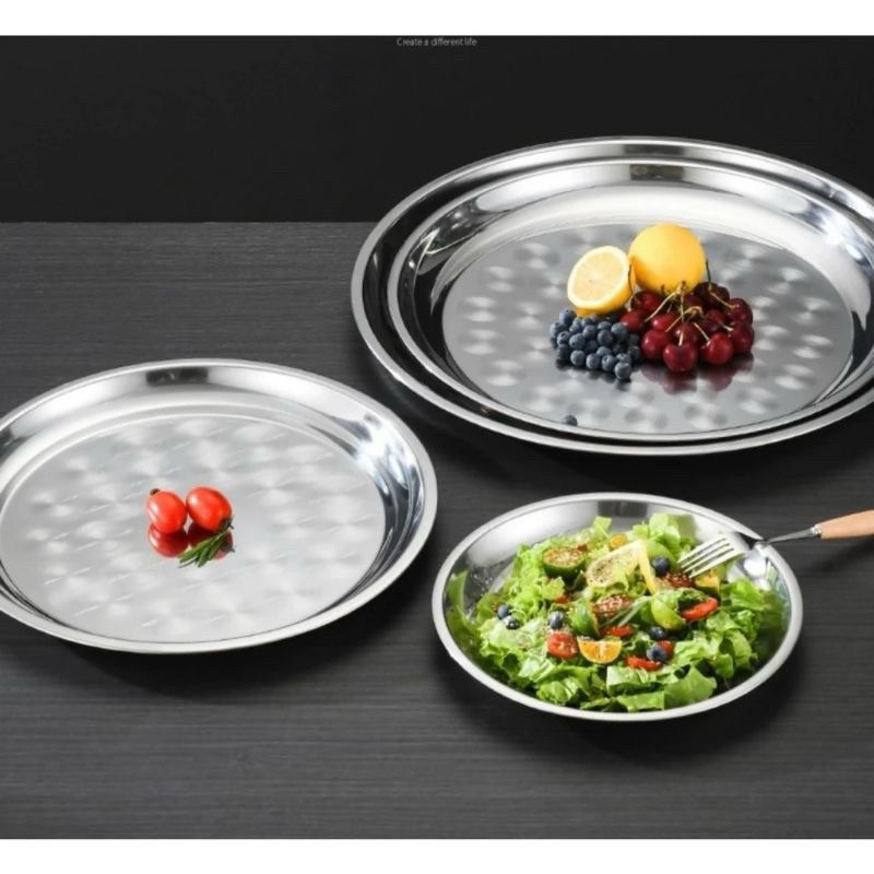 Nampan bulat stainless TEBAL 50cm / nampan polo stainless 50cm tebal / Piring tatakan gelas bulat BE