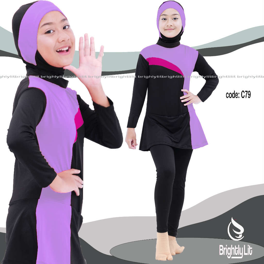 brightlylit - 4 -12 tahun baju renang anak perempuan muslim baju renang anak wanita muslimah tk baju