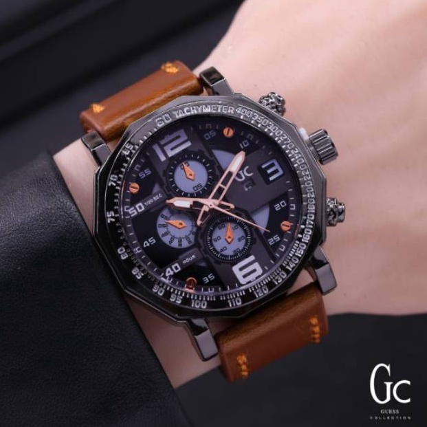 Murah GROSIRBEST SELLERJAM TANGAN PRIA GUESS COLLECTION GC KULIT TANGGAL AKTIF CHRONO VARIASI WN