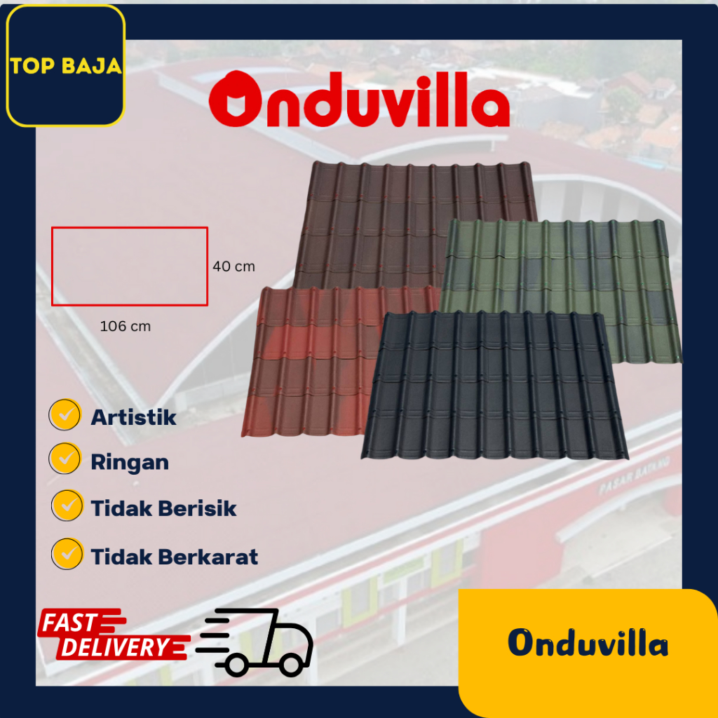 Atap Genteng Eksklusif Bitumen Onduvilla roof tiles warna menarik Original Shaded Red, Shaded Green,