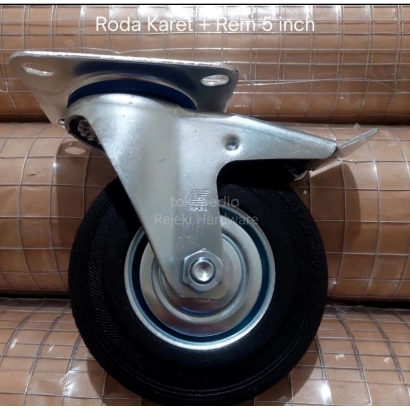 Roda Karet HIDUP REM 5 inch Roda Trolley Gerobak 5" 125 mm