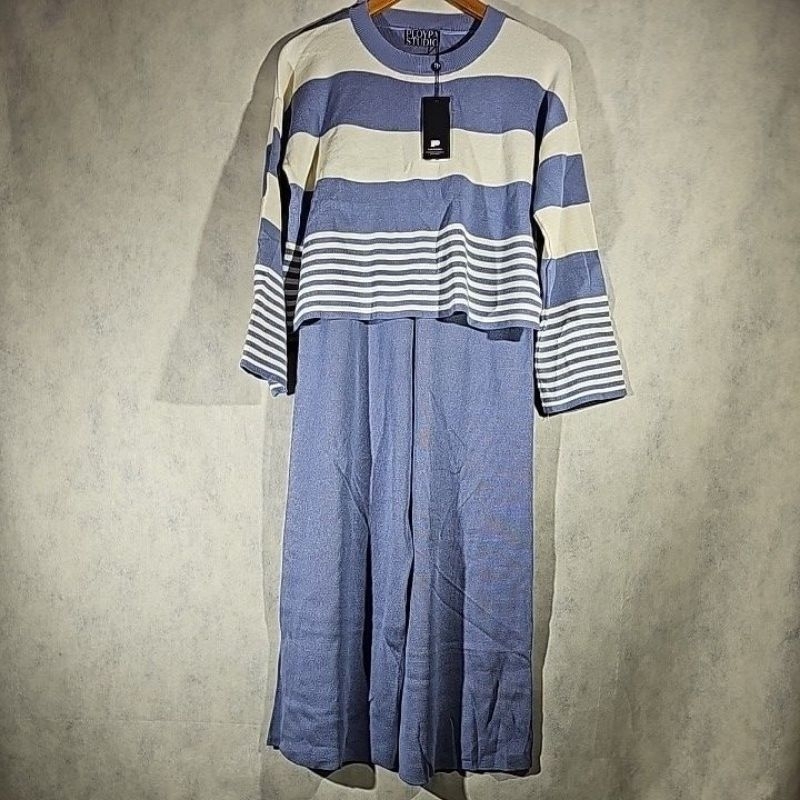 Ploypa Setelan Salur Crop Lengan Panjang Celana Panjang