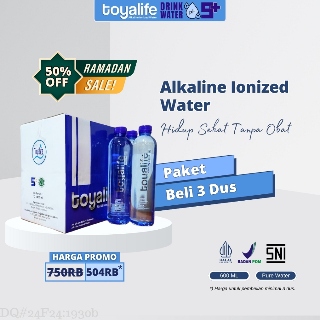 

[PAKET 3 DUS] Toyalife Air Minum Kesehatan Alkaline Ionized Water Alkali pH 9,6