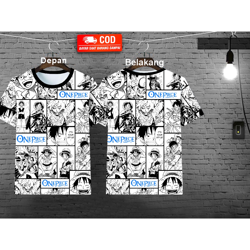 Kaos Distro Cowok Motif Luffy Depan Belakang ada Sablon Untuk Pria Dewasa