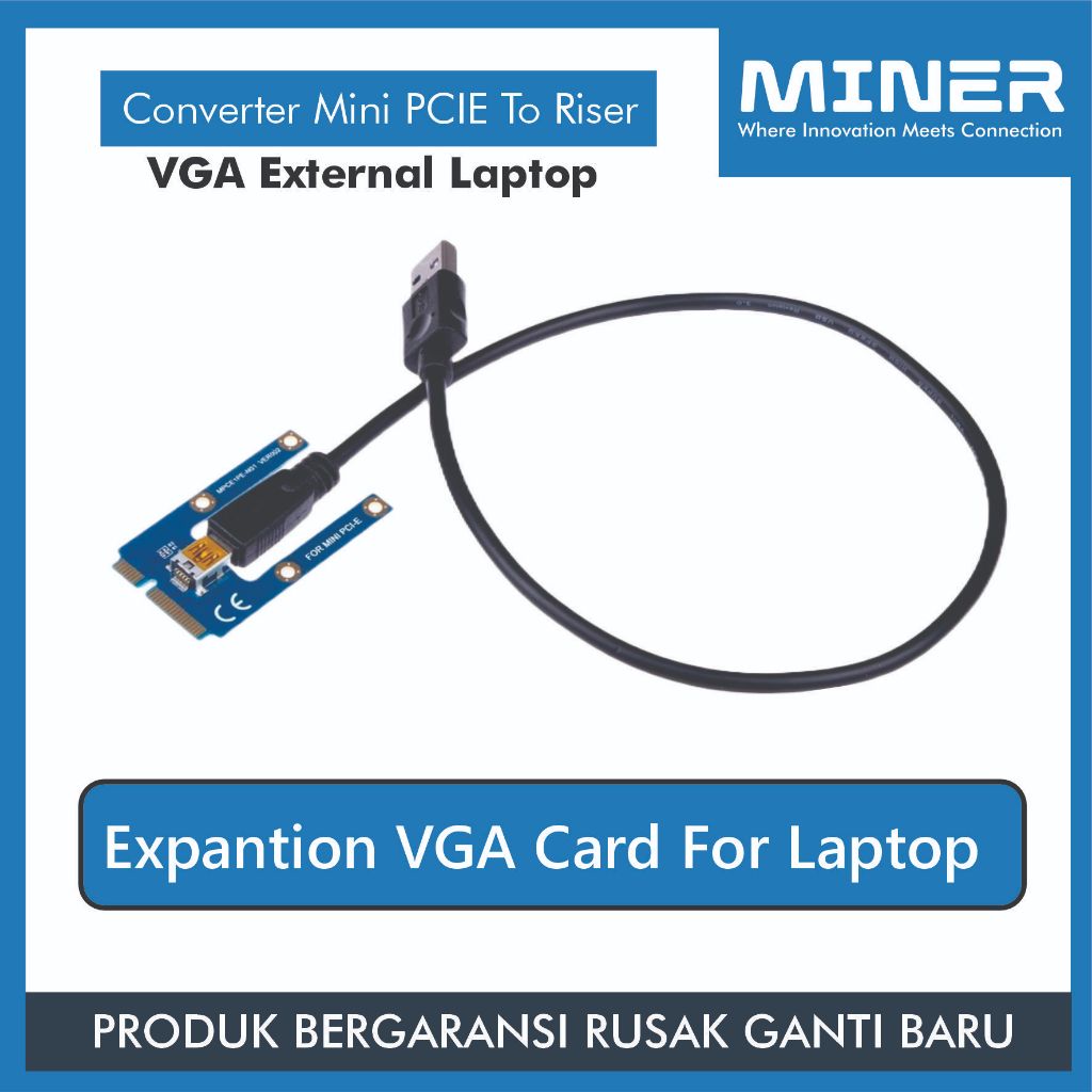 MINER Converter Adapter Mini PCIE to USB Riser untuk VGA Eksternal pada Laptop