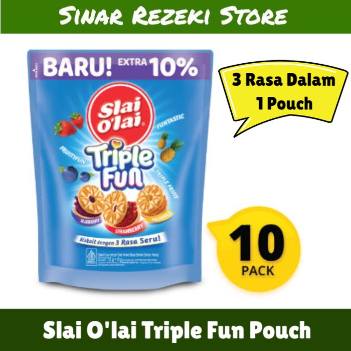 

Slai Olai Triple Fun 80 gr - Biskuit Berlapis Krim Buah - Dengan 3 Rasa Seru - Camilan Anak