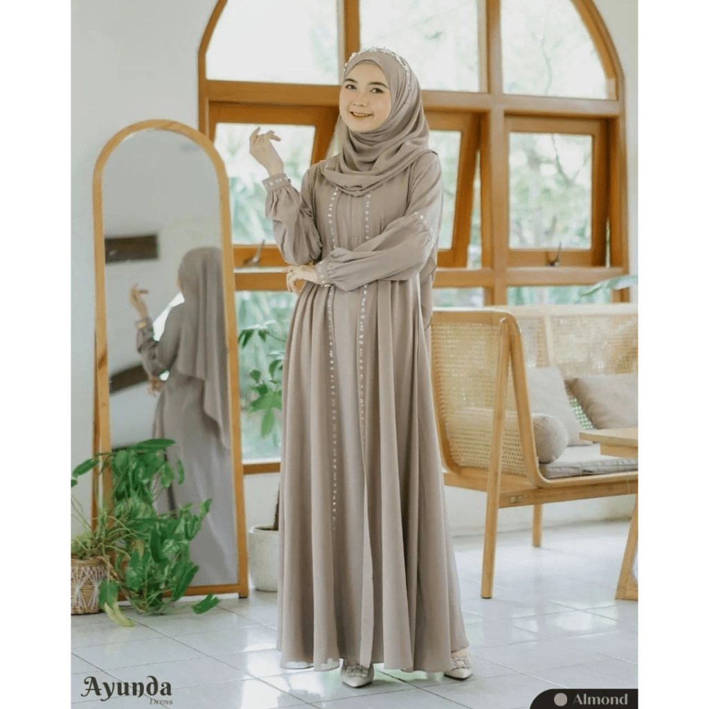 Ayunda Dress Wanita Motif Payet Jumbo Gamis Fashion Muslim Kekinian Baju Lebaran Dewasa Terbaru 2024