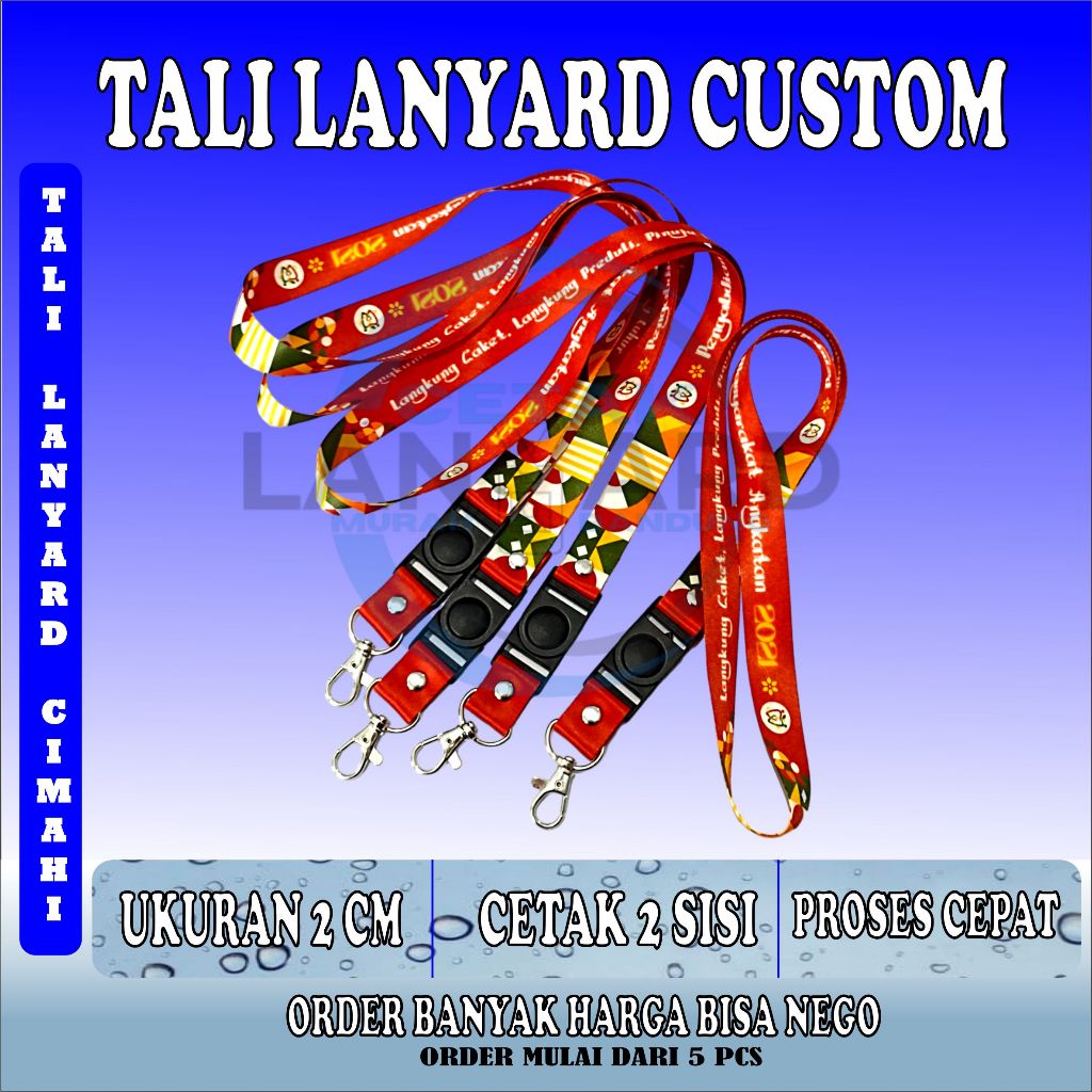 

CETAK LANYARD 2CM 2 SISI CUSTOM PRINTING SUBLIM NAME TAG KALUNG ID CARD DESAIN BEBAS MIN ORDER 9 PCS