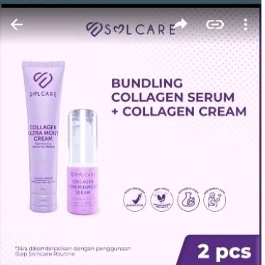 PAKET BUNDLING SOLCARE COLLAGEN SERUM + COLLAGEN CREAM free Tisu basah