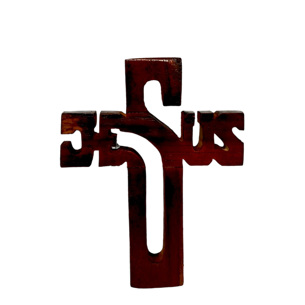 salib kayu jati mini 8cm unik-pajangan dinding rohani kristen