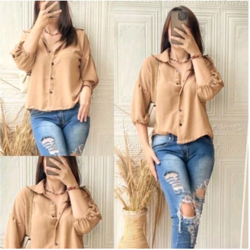 KEMEJA SLIM CROP WANITA BAJU ATASAN WANITA BLUS KEKINIAN