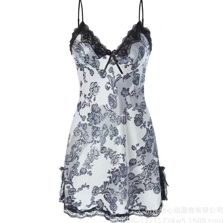 Murah Viral  MISSO BT1175 Pakaian Baju Dress Satin Pita Renda Bunga Baju Tidur Bahan Dres Satin Sexy