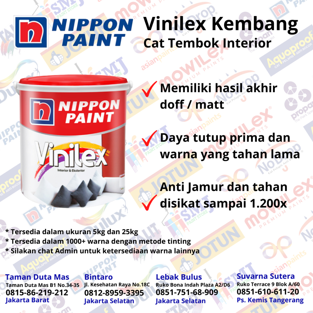 CAT INTERIOR NIPPON PAINT VINILEX WARNA TINTING KEMASAN 5 KG