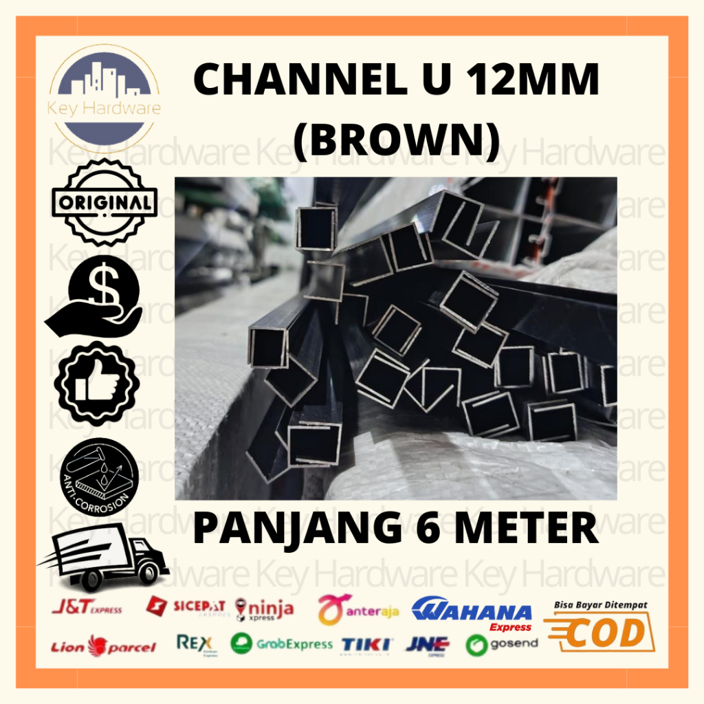 KEY - Channel U/ List U Alumunium 12MM Panjang 6 METER | GRATIS ONGKOS POTONG