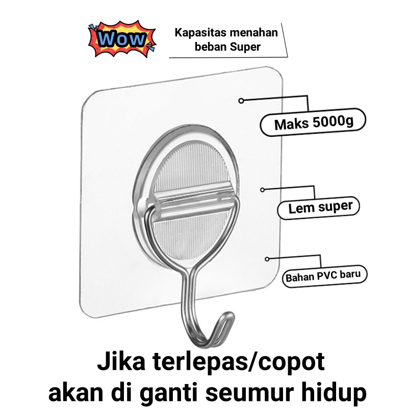 10 Buah Gantungan Tempel Transparan/Maks 5-8kg/Gantungan Tempel Hook/Gantungan Dinding Kait Magic