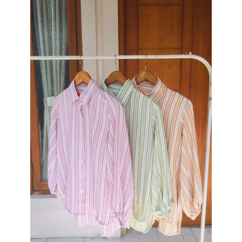 KEMEJA/ATASAN GARIS FLOY (BAHAN CRINKLE) LD 110