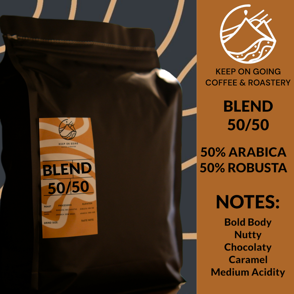 

Biji Kopi 50% Arabica | 50/50 Blend Kopi susu Ekonomis Grosir 1KG