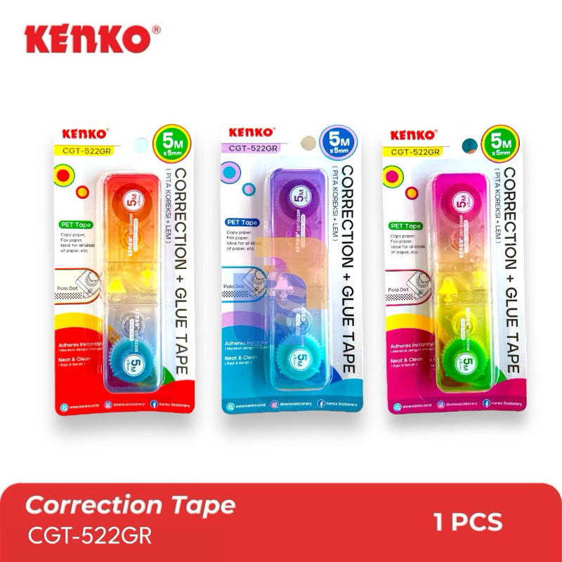 

KENKO Correction Tape + Glue Tape 2in1 CGT-522GR Pita Koreksi dan Pita Lem - 1 Pcs