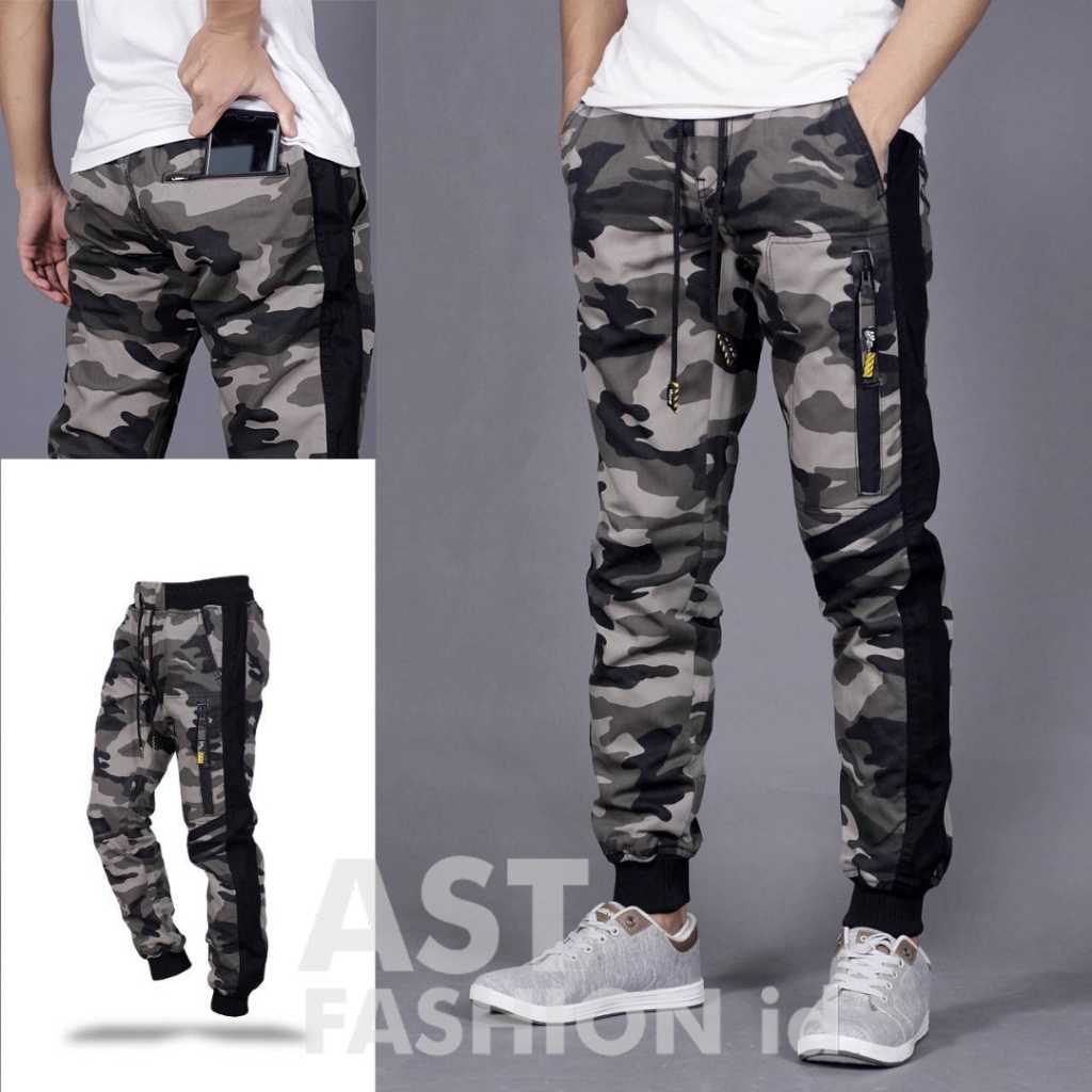 AST celana panjang pria loreng rusian camouflage bahan kain twill tidak mudah luntur