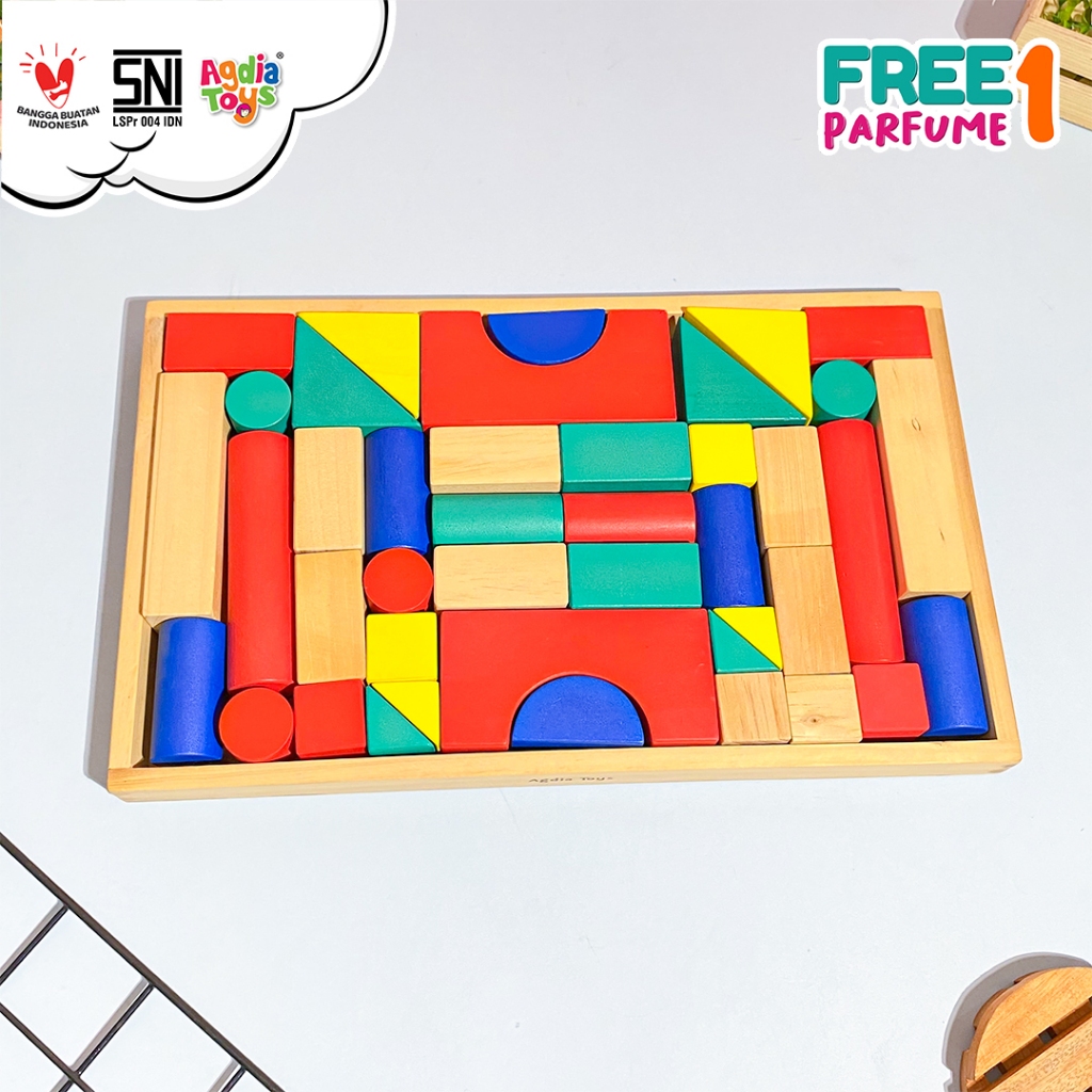 Mainan Kayu Edukasi/ Mainan Edukasi / Balok City Block Sedang Isi 42 / Agdia Toys / Mainan Edukasi A