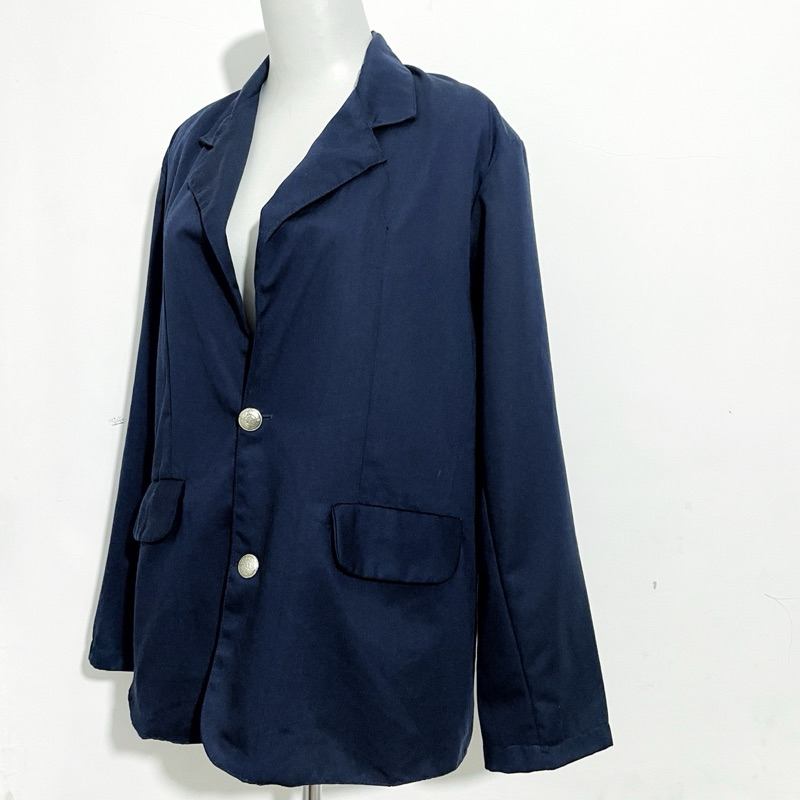 JAS BLAZER FORMAL WANITA NAVY KATUN FURING BADAN OUTER KERJA KANCING 2