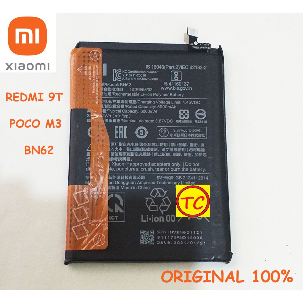 Baterai Xiaomi Redmi 9T Poco m3 BN62 Original 100% copotan hp
