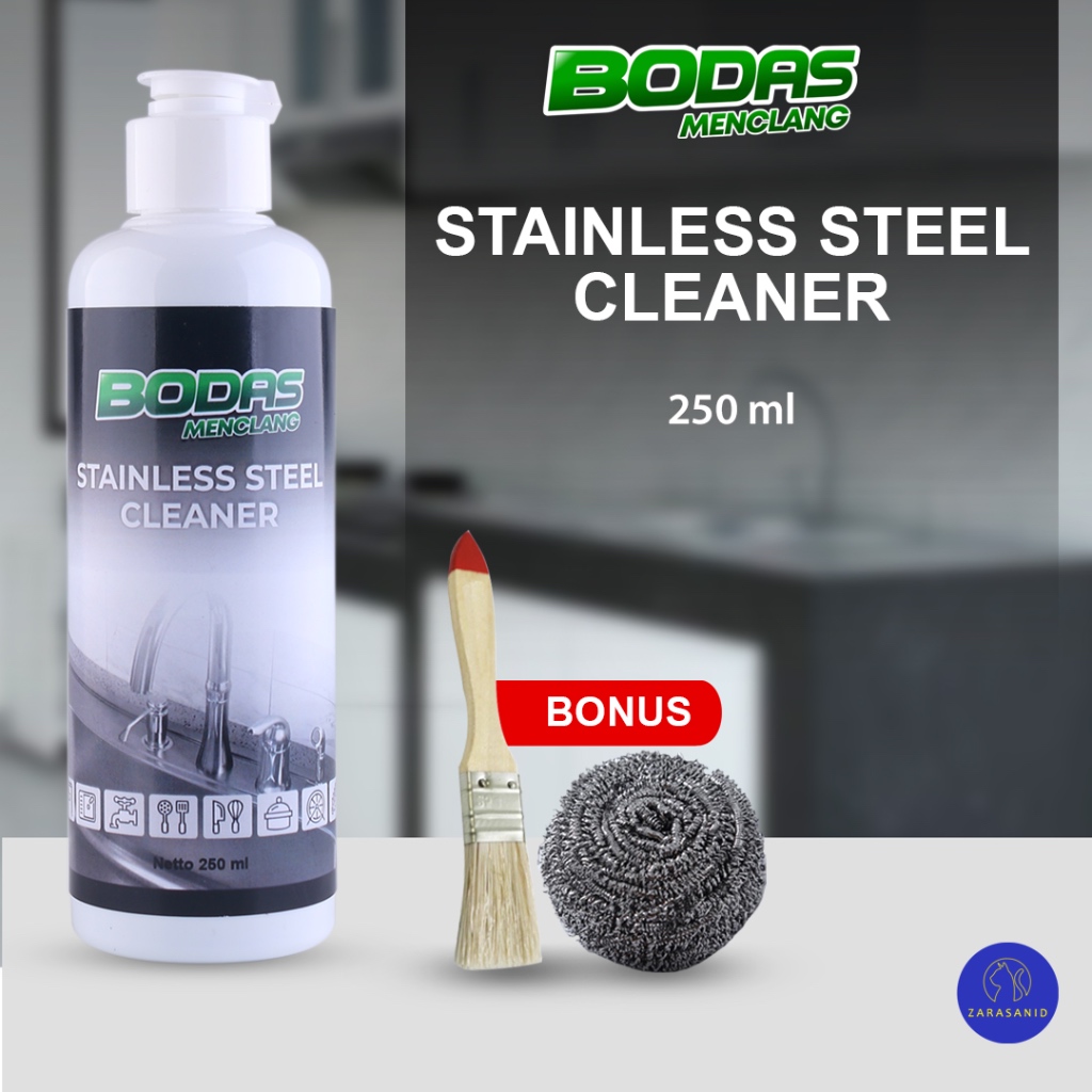 	 BODAS Pembersih Stainless Steel Cleaner Kran Air Shower Wastafel Alat Dapur ( Bonus Kuas dan Sabut Kawat)	