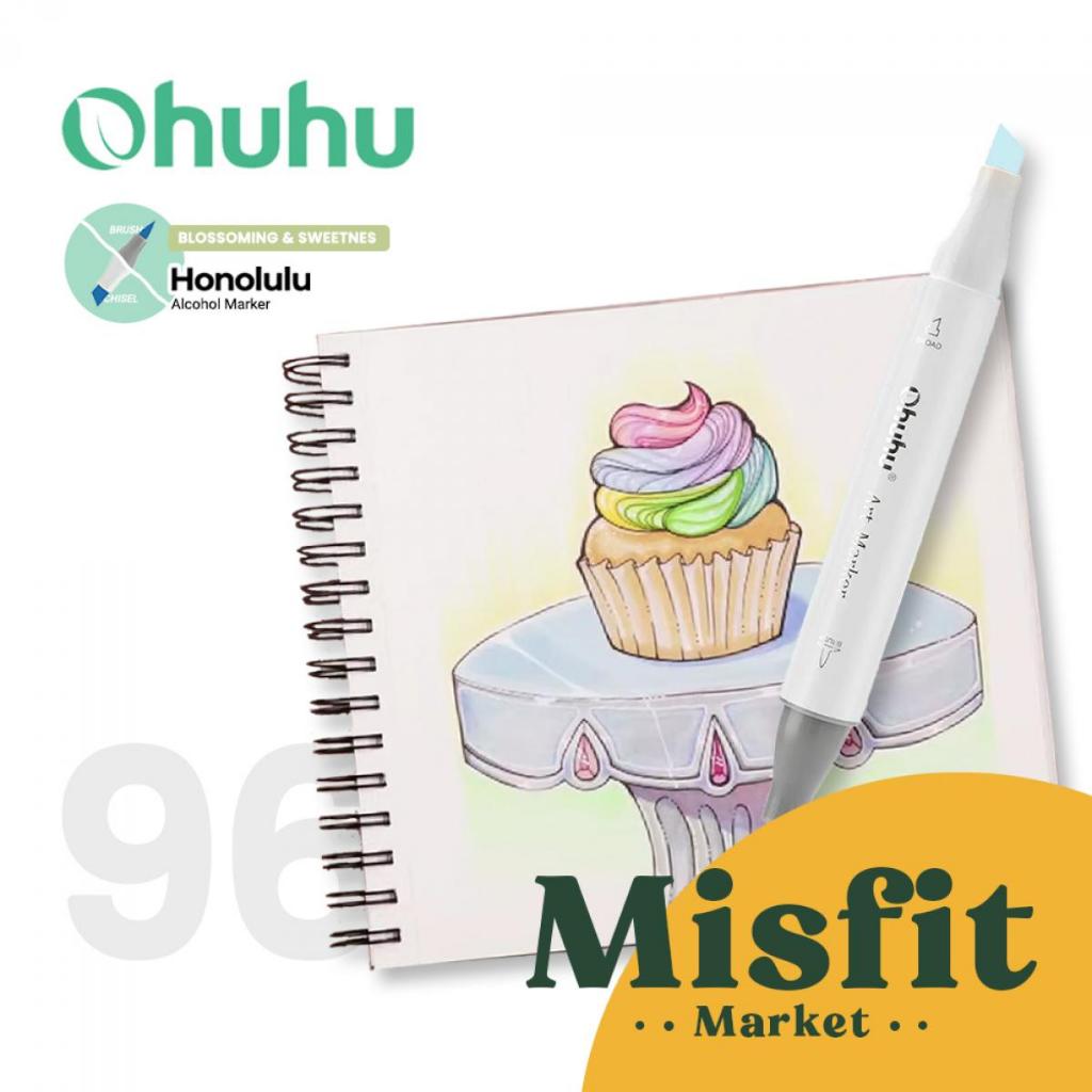 

OHUHU Honolulu 96 Pastel Color Dual Tip Brush & Chisel Alcohol Art Marker Spidol Kuas Warna