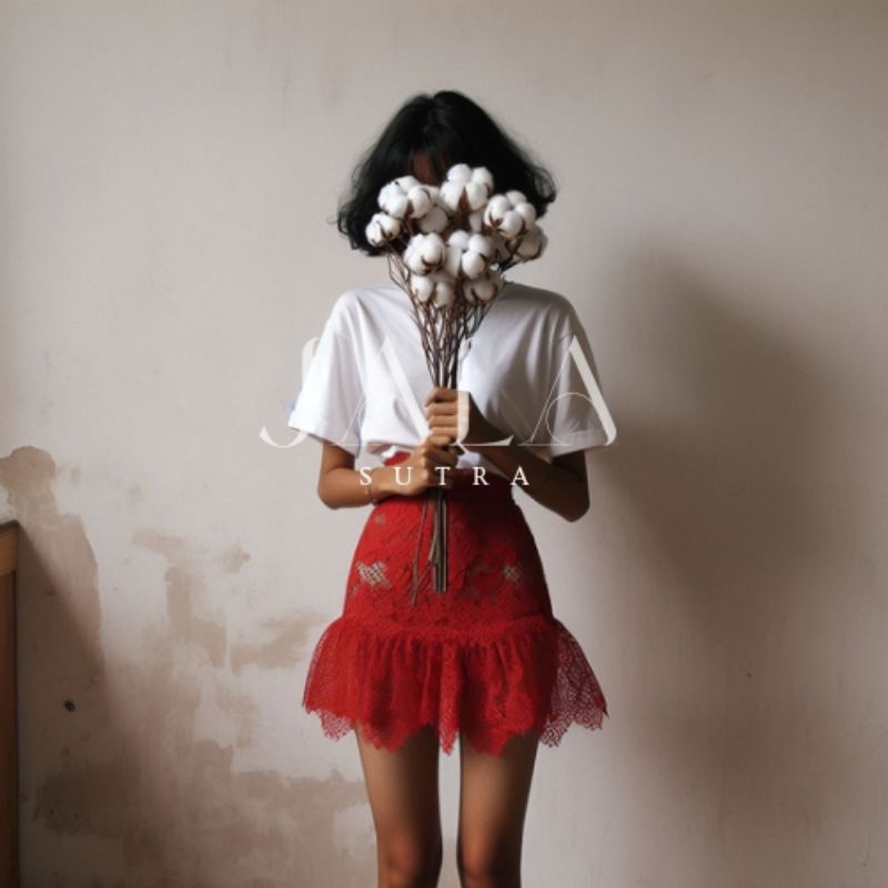 Regina Red ~ Red Lace Mini Skirt size S, Rok mini renda merah, Rok Mini Small