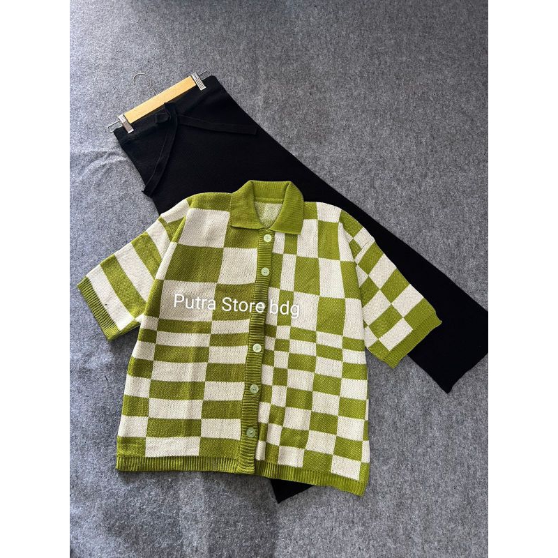 one set setelan Fuji outher polo oversize dan kulot rajut premium