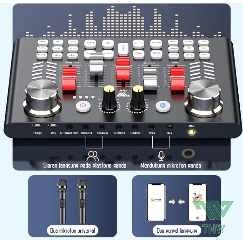 TNW V18 Sound Card Bluetooth Live SoundCard V18 Soundcard Audio Live Mixer untuk Live streaming Kara